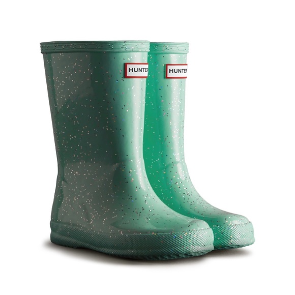BNIB Hunter Kids' Original First Classic Glitter Rain Boot in Wild Mint - Picture 1 of 3